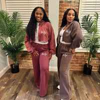 WOMEN: Crop Zip Jacket + Flare Pant Set (CRANBERRY)