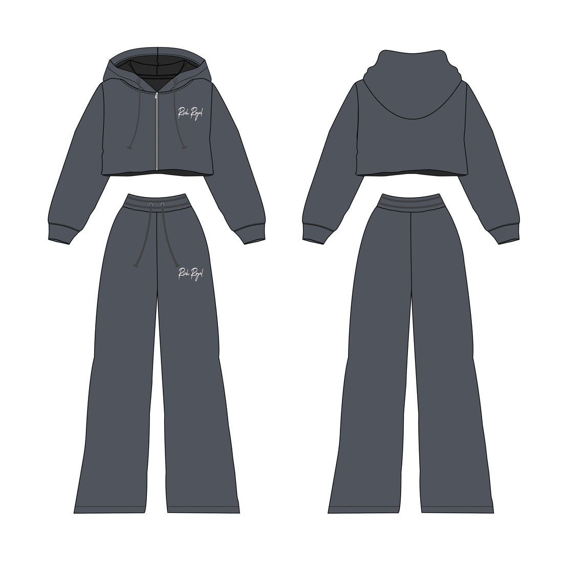 Crop Zip Jacket + Flare Pant Set (GREY)