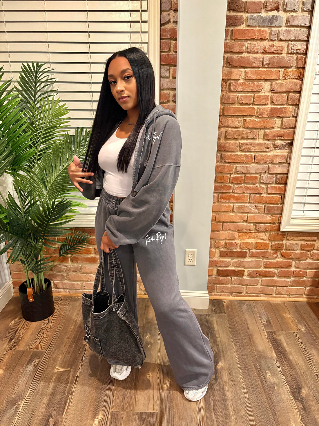 Crop Zip Jacket + Flare Pant Set (GREY)