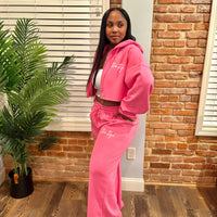 Crop Zip Jacket + Flare Pant Set (PINK)
