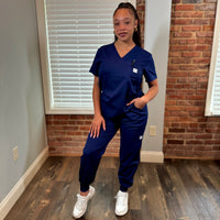 UNISEX: Scrub V-Neck + Jogger Set (NAVY)