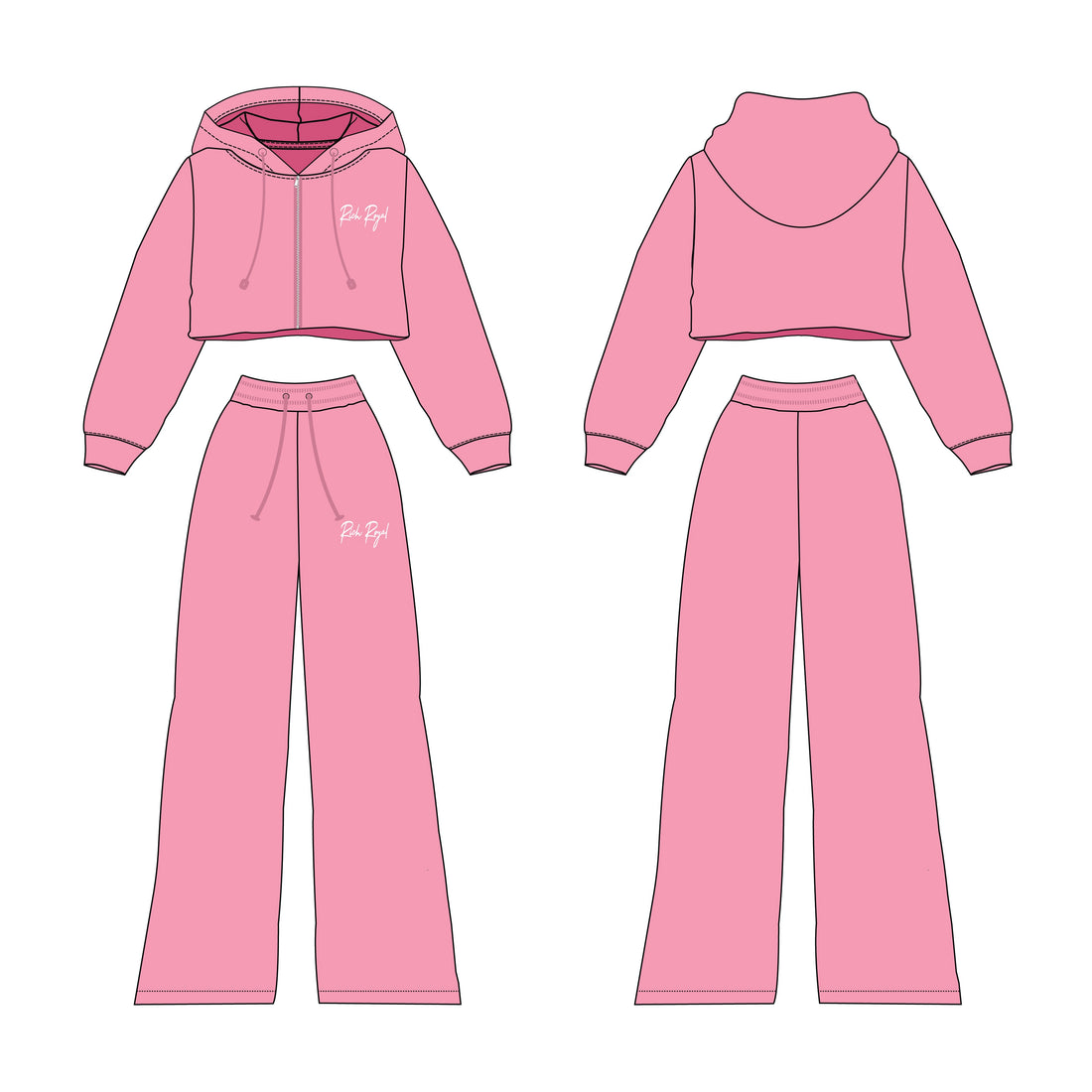Crop Zip Jacket + Flare Pant Set (PINK)