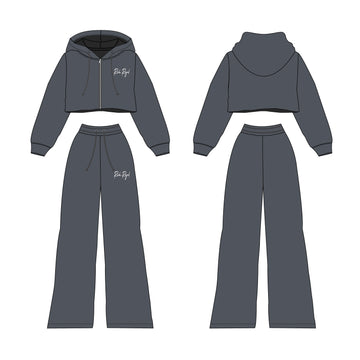 Crop Zip Jacket + Flare Pant Set (GREY)