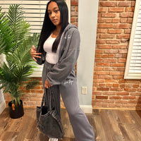Crop Zip Jacket + Flare Pant Set (GREY)