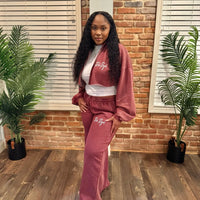 WOMEN: Crop Zip Jacket + Flare Pant Set (CRANBERRY)