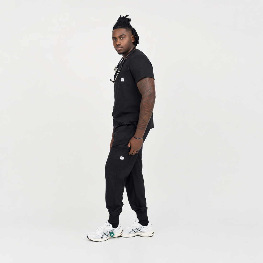 UNISEX: Scrub V-Neck + Jogger Set (BLACK)