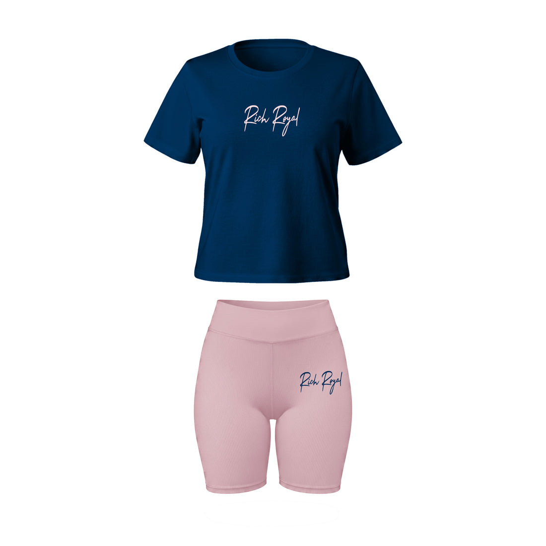 Boxy Tee + Biker Short (NAVY/PINK)