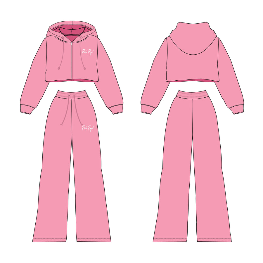 Crop Zip Jacket + Flare Pant Set (PINK)