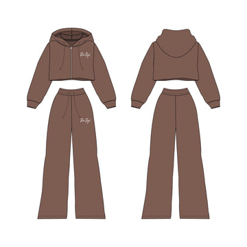 WOMEN: Crop Zip Jacket + Flare Pant Set (EXPRESSO)