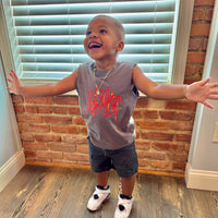 KIDS: Burning Cursive Muscle Tee (GREY)