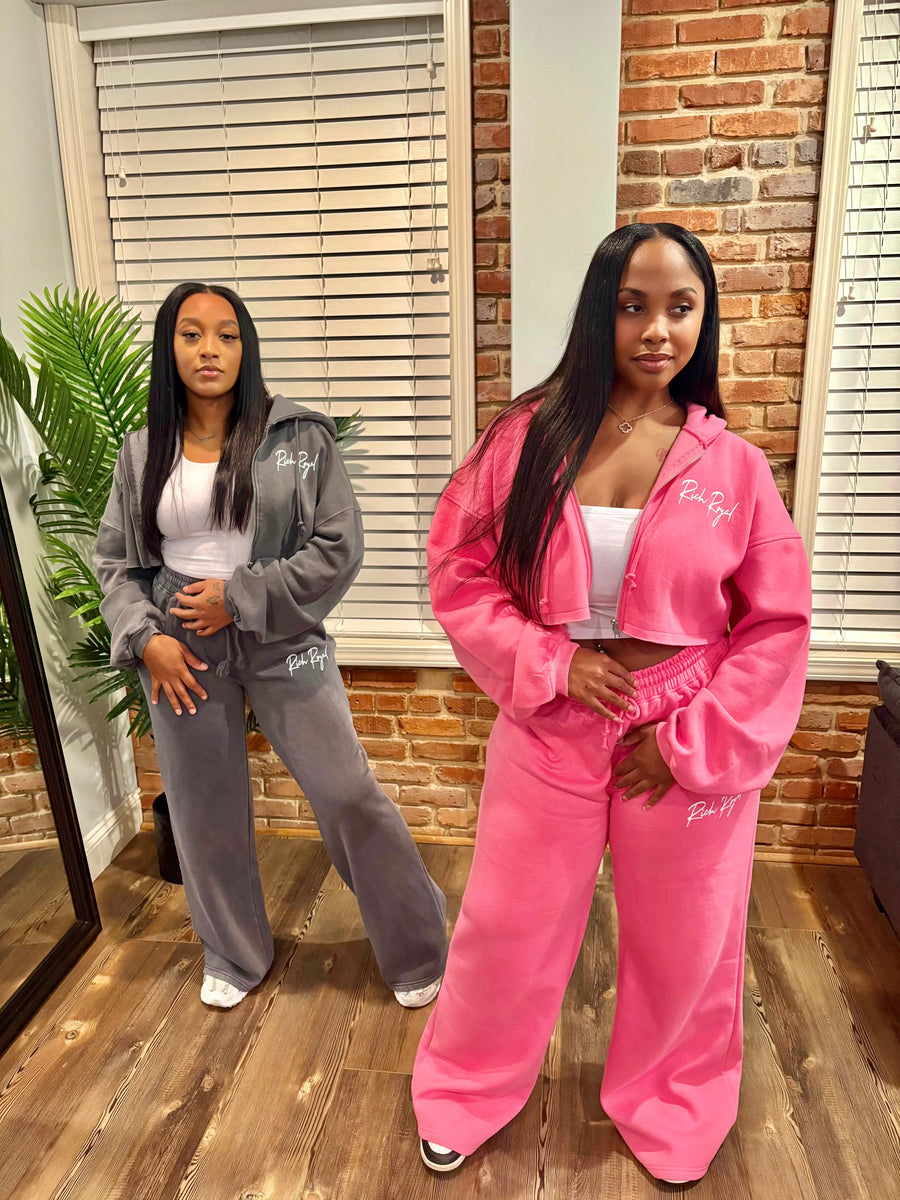 Crop Zip Jacket + Flare Pant Set (GREY)