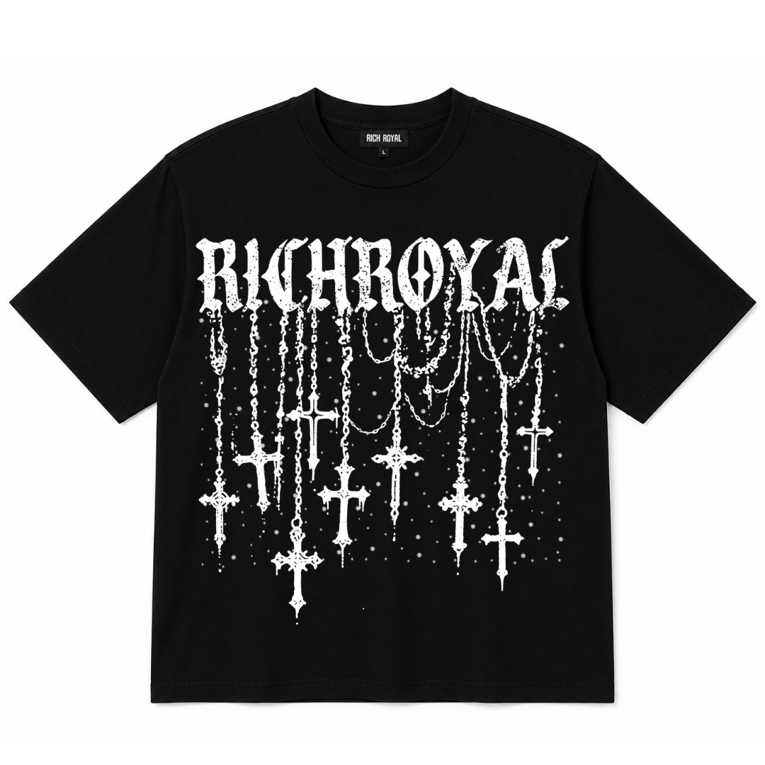 OVERSIZED: Rosary Rhinestone Tee (BLACK)