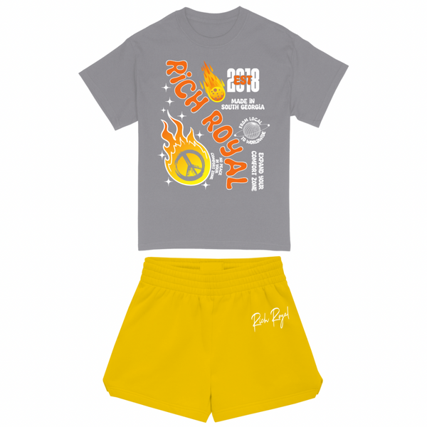 KIDS: Legacy Tee + Short Set (GREY/YELLOW)