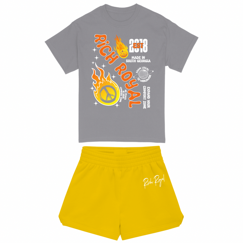 KIDS: Legacy Tee + Short Set (GREY/YELLOW)