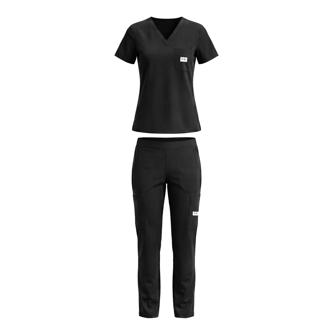 UNISEX: Scrub V-Neck + Straight-Leg Set (BLACK)
