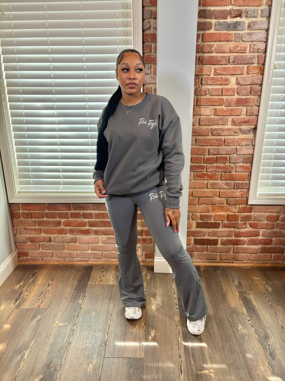 Oversized Crewneck + Flare Leggings (GREY)