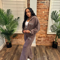 WOMEN: Crop Zip Jacket + Flare Pant Set (EXPRESSO)