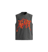 Burning Cursive Muscle Tee (FADED BLACK)
