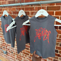 KIDS: Burning Cursive Muscle Tee (GREY)