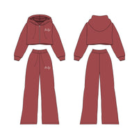 WOMEN: Crop Zip Jacket + Flare Pant Set (CRANBERRY)