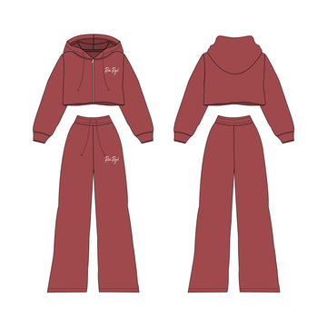 WOMEN: Crop Zip Jacket + Flare Pant Set (CRANBERRY)