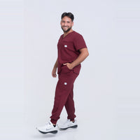 UNISEX: Scrub V-Neck + Jogger Set (BURGUNDY)