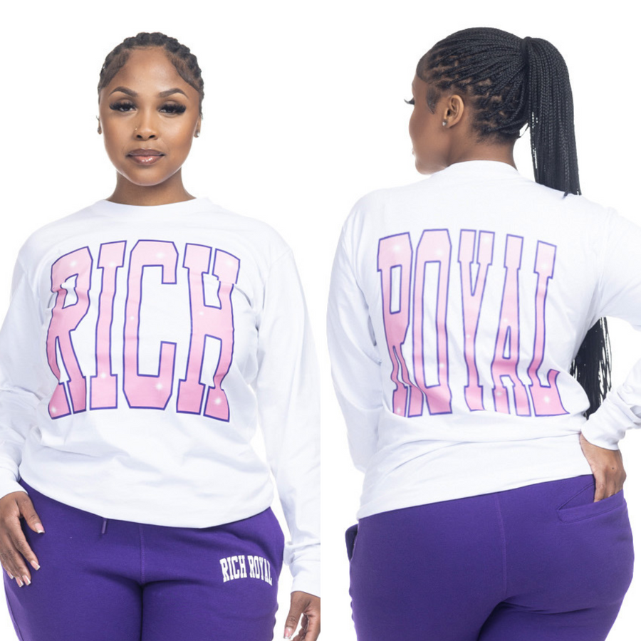 Varsity ‘Ombre’ Front+Back L/S Tee (WHITE/PINK/PURPLE)